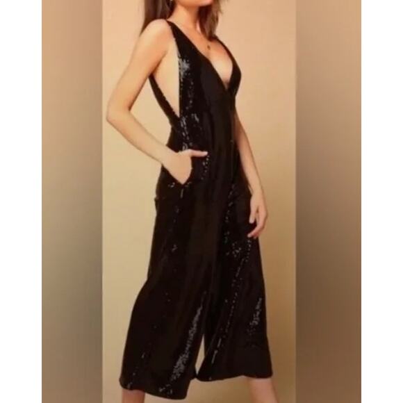Anthropologie NWT Line & Dot Sequins Wide Leg Jumpsuit M Elegant Glam Holiday - Picture 1 of 12
